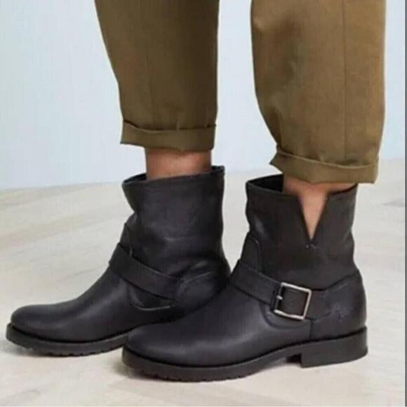 Frye Natalie Classic Short Engineer Leather Moto Boots Black 8.5 - Picture 2 of 13